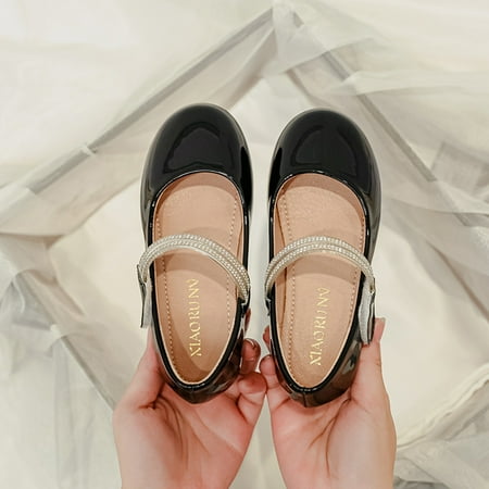 

OMILAIY Girls Shoes Mary Jane Flat Shoes For Girls Ballerina Flats slip-on Dress Shoes For Party Wedding School Black Size 3 Little Kid