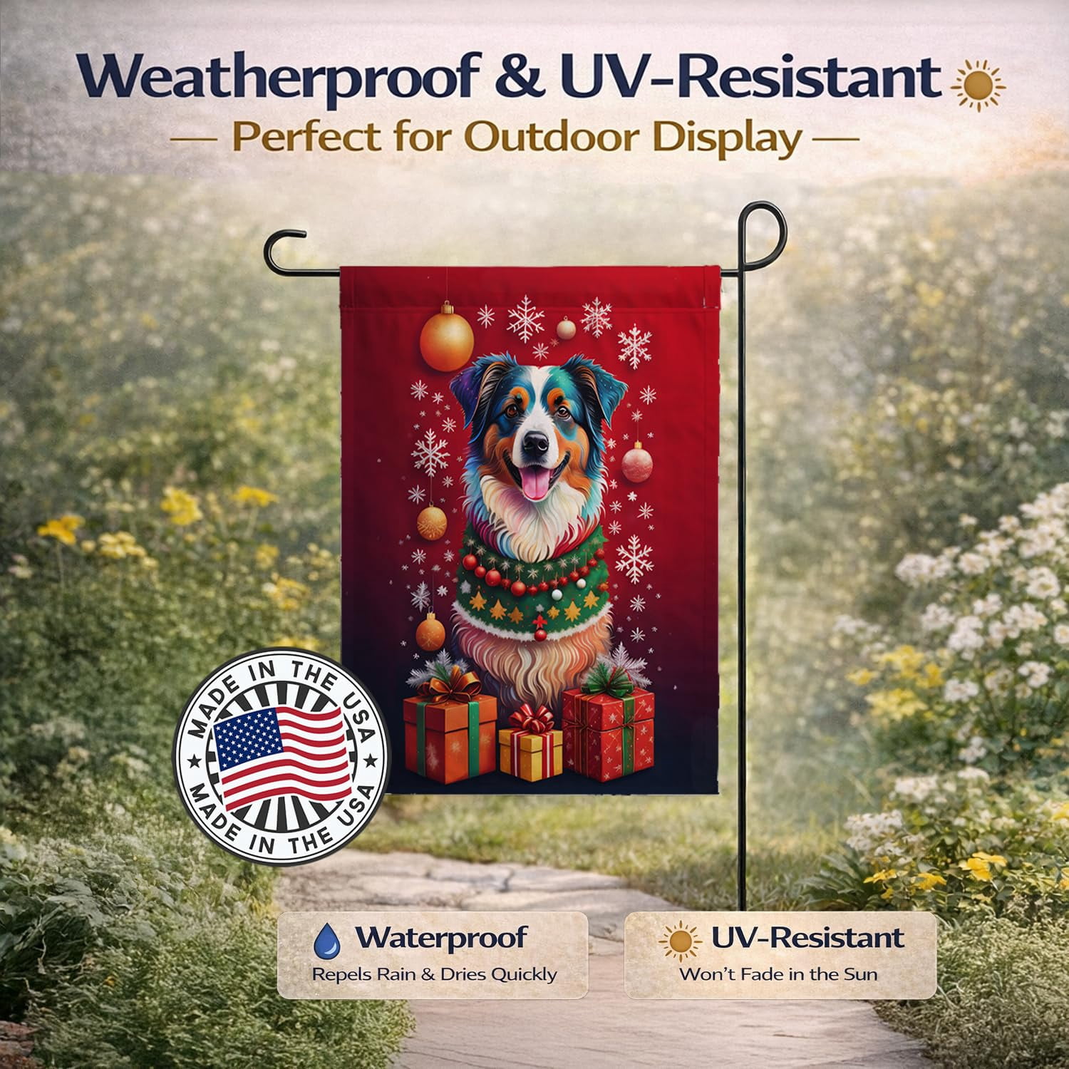 Australian Shepherd Holiday Christmas Garden Flag 11.25 in x 15.5 in