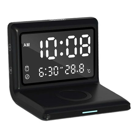 YFGEFTR Dual Alarm Clock with Wireless Charger, Smart Nightstand Clock with Calendar, LED Display, and Dual Device Charging