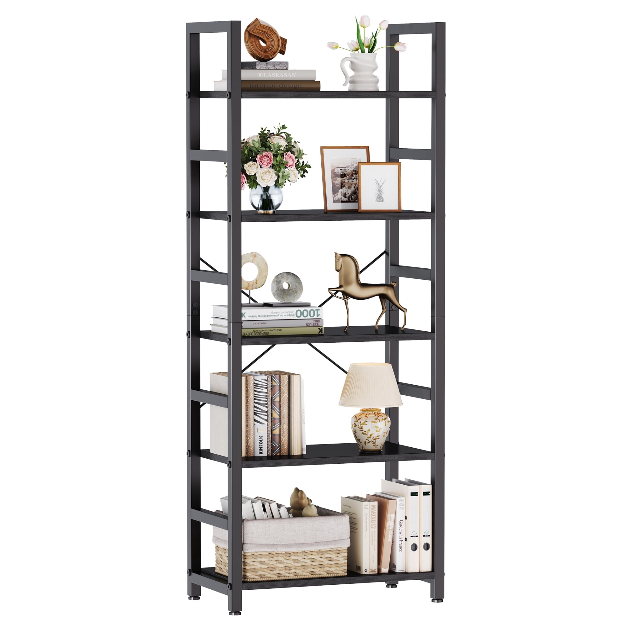 CONCETTA 5 Tier Bookshelf, Modern Bookcase Storage Organizer for Home Office, Black