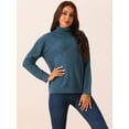 thumbnail image 2 of DARING DIVA Turtleneck Sweater Long Sleeve Knitted Pullover Basic S Deep Blue, 2 of 5