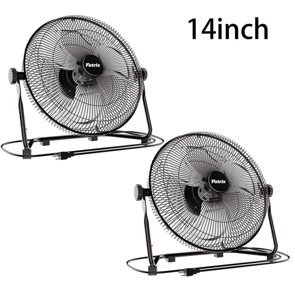 2PCS Fotrix 14 Inch Industrial Floor Fan, 3 Speed Heavy Duty Metal Box Fan with Carry Handle & Stable Base, Portable Tilting Cooling Fan for Garage Warehouse Patio Workshop Home