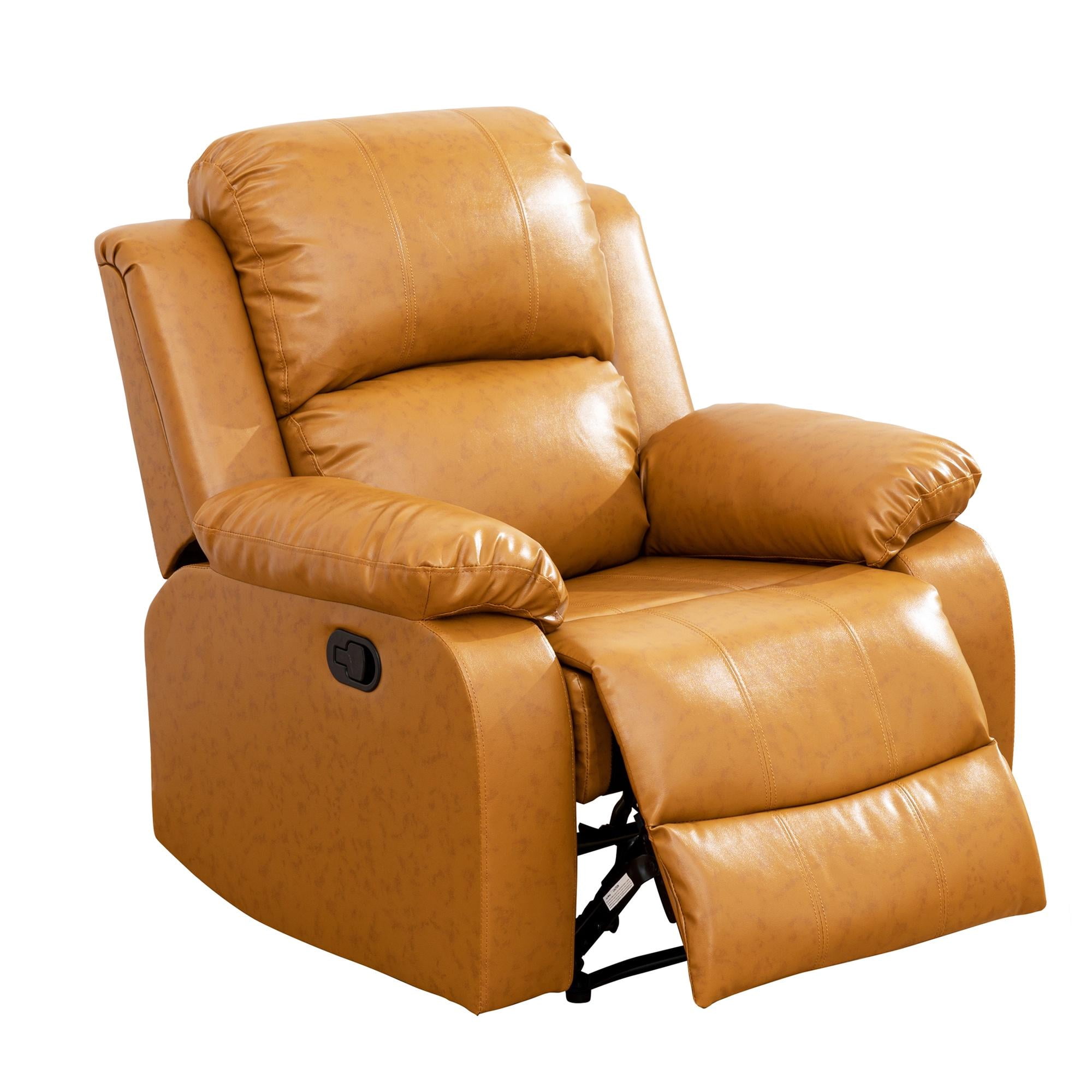 Gewnee Manual Recliner Chair, Overstuffed Faux Leather Single Sofa for Living Room Bedroom,Brown