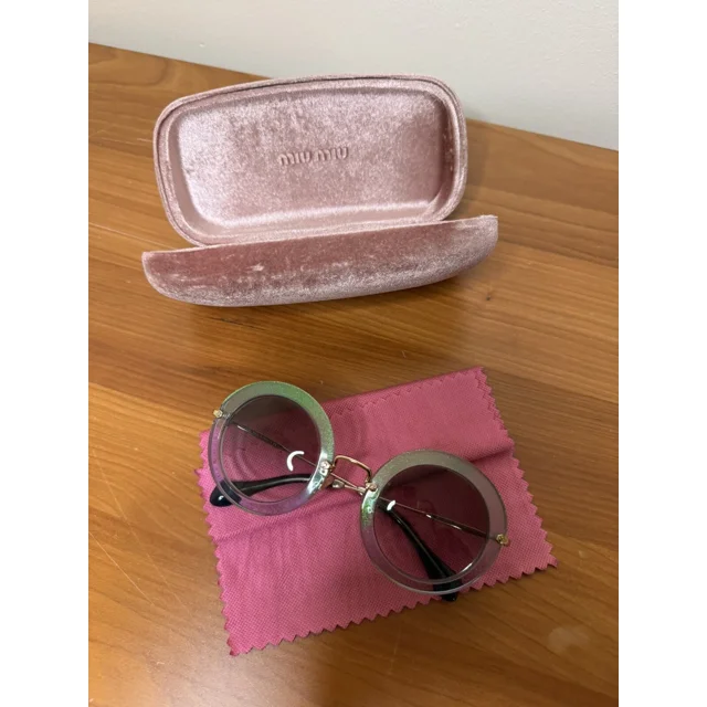 RARE NEW Genuine MIU MIU Transparent Green Gold Round Sunglasses SMU 50Q TWN-1E0