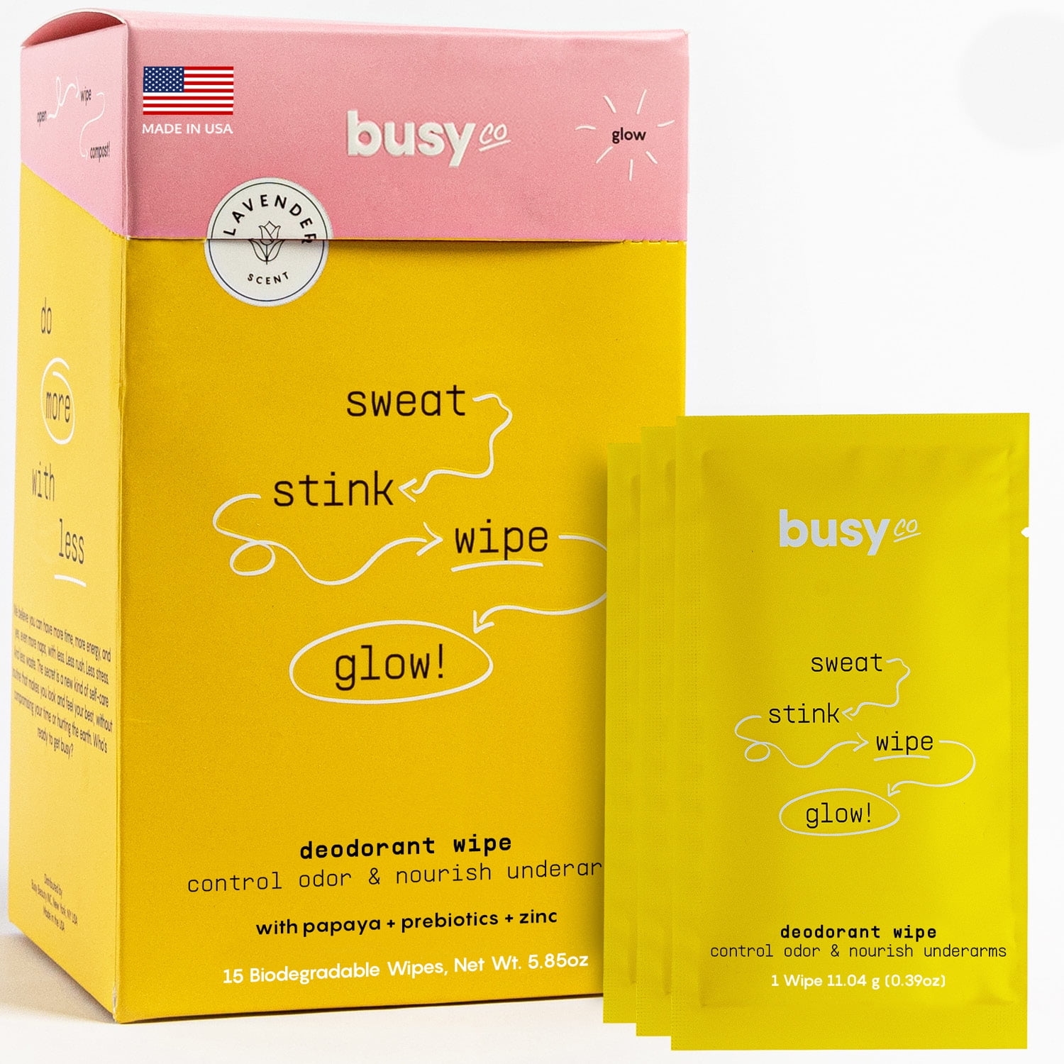 Glowing Deodorant Wipes for Women, Citrus Scented, by Busy Beauty, 15