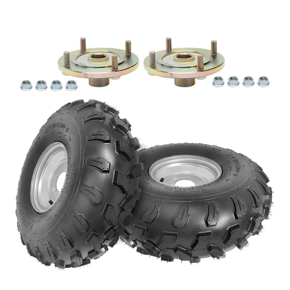 2pcs 19x7.00-8 19x7-8 Tires with Rims 4 Bolt 110mm Pattern 8 inch Go Kart Wheels w/ 24T Rear Axle Hubs for ATV Quad Buggy Golf Cart Lawn Mower Garden Tractor Turf Tires Mini Bike 125cc 150cc 200cc
