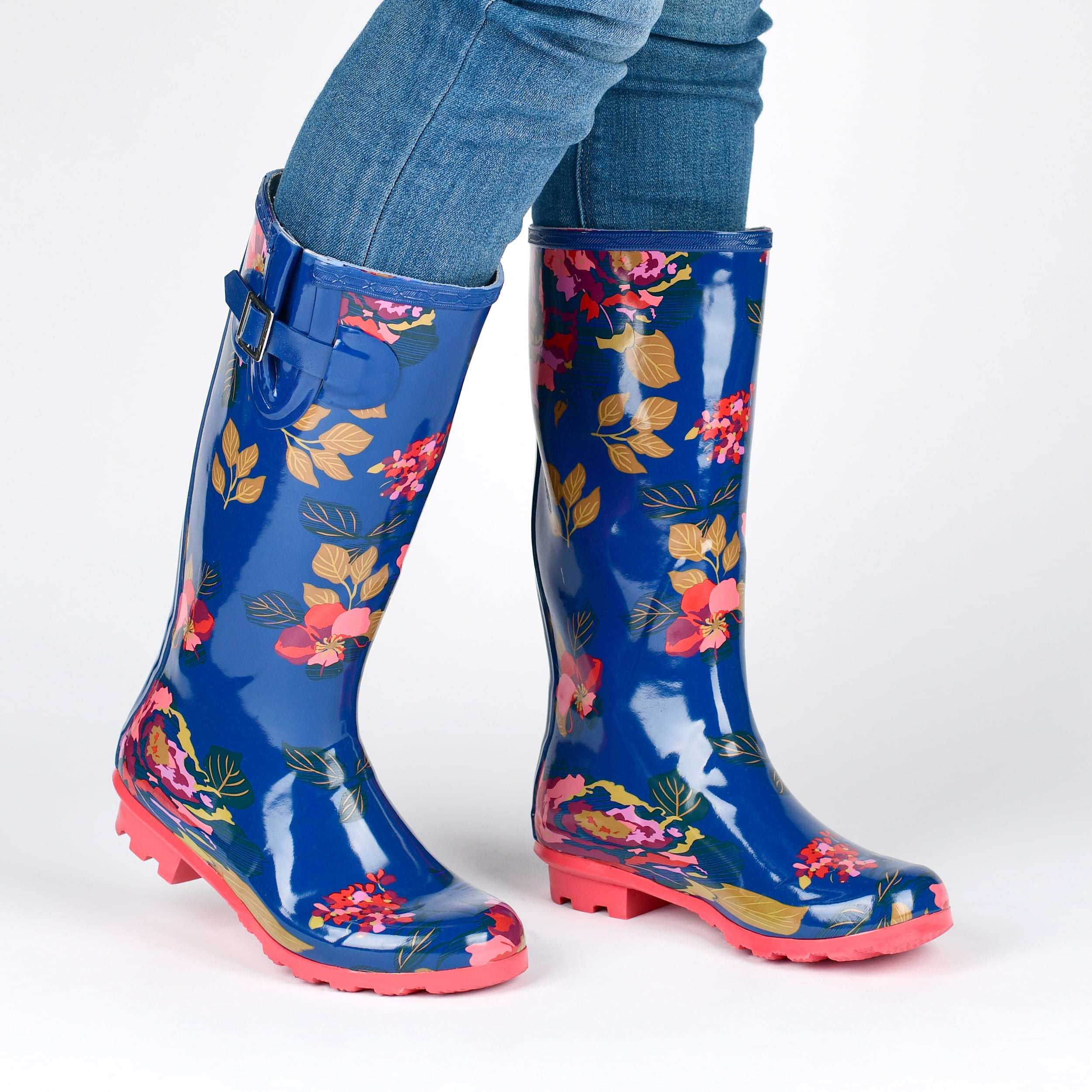 Women's Journee Collection Mist Mid Calf Rain Boot Dot Rubber 5.5 M
