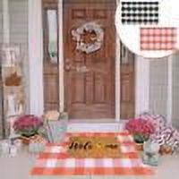 GFHFHITJ Fall Outdoor Rug Orange Plaid Outdoor Rug Cotton Hand-Woven Check Rug Layered Doormats for Front Door/Front Porch/Farmhouses/Entryway/Patio 23.6''X 35.4''