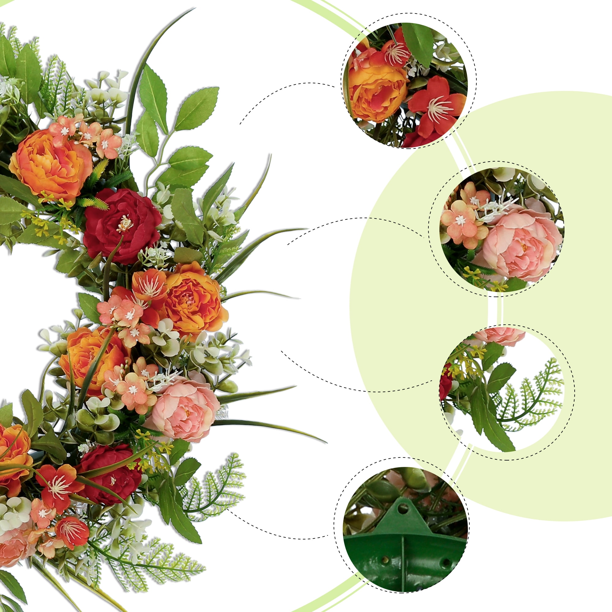 Unique Bargains Front Door Wreaths Farmhouse Artificial Flower Wreath Home Decor Multicolor