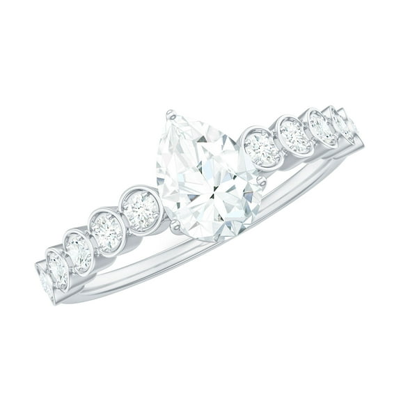 Rosec Jewels Moissanite Teardrop Engagement Ring for Women - 5X7 mm Pear Shape - Solitaire Ring - D-VS1 Grade, 925 Sterling Silver, US 4.00