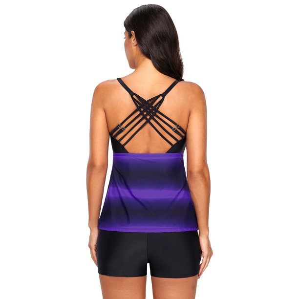 ABPHQTO Tankini morado con tiras y espalda hueca para mujer