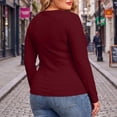 thumbnail image 5 of Lirrtw Women's Plus Size Long Sleeve Shirts Slim Fit V Neck Thermal Tight Tees Solid Color Basic Undershirt Fall Winter Base Layer(Red,4X-Large), 5 of 7