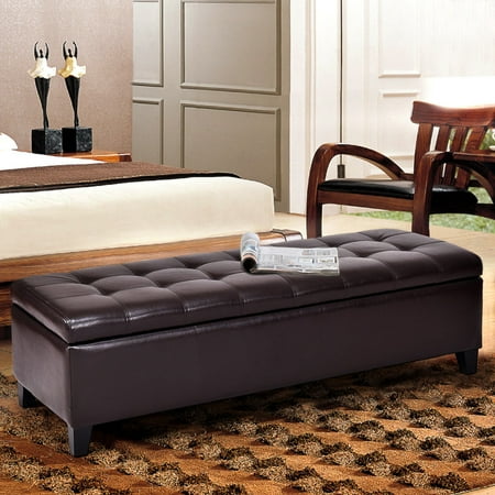 Rectangular Tufted Ottoman - Costway 51'' Storage Ottoman Bench PU Leather Home Accents Tufted Rectangular Footstool