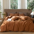 thumbnail image 7 of MooMee Wavy Striped Duvet Cover Set Queen 100% Washed Cotton Linen Like Textured Breathable 3-Piece (Dark Orange, 90"x90"), 7 of 7