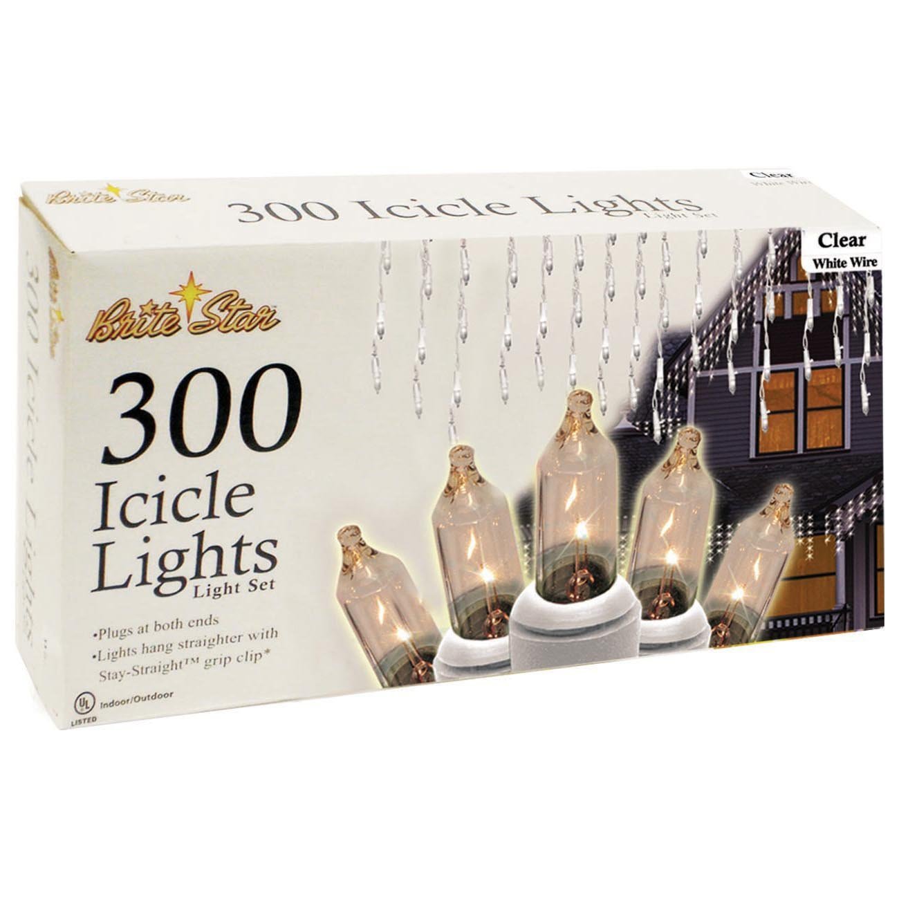 300 Count Icicle Lights with White Wire, Clear