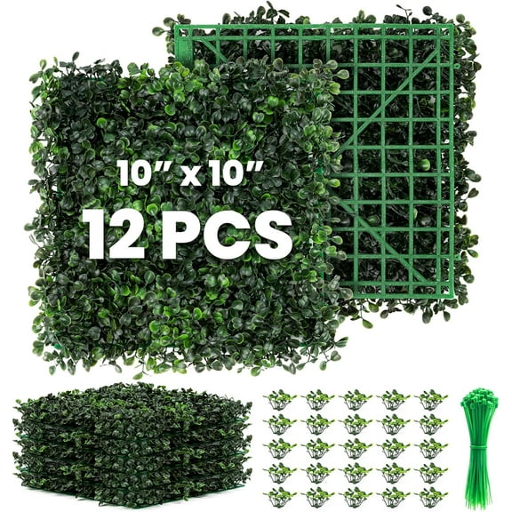 12pcs Grass Wall, 10"x10" Grass Wall Panels, Artificial Boxwood Panels, Greenery Wall Faux Hedge Grass Panels, Grass Wall Backdrop Panels For Outdoor Indoor Garden Yard Fence