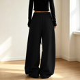 thumbnail image 5 of MEZZALL Women Solid Color Baggy Wide Leg Sweatpants Elastic Drawstring Low Rise Deep Side Pockets Oversized Relaxed Fit Hop Streetwear Casual Trousers, L, 5 of 6
