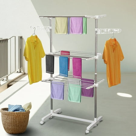 3 Tier Clothes Drying Rack Rolling, Outdoor Clothes Hanger Rack
