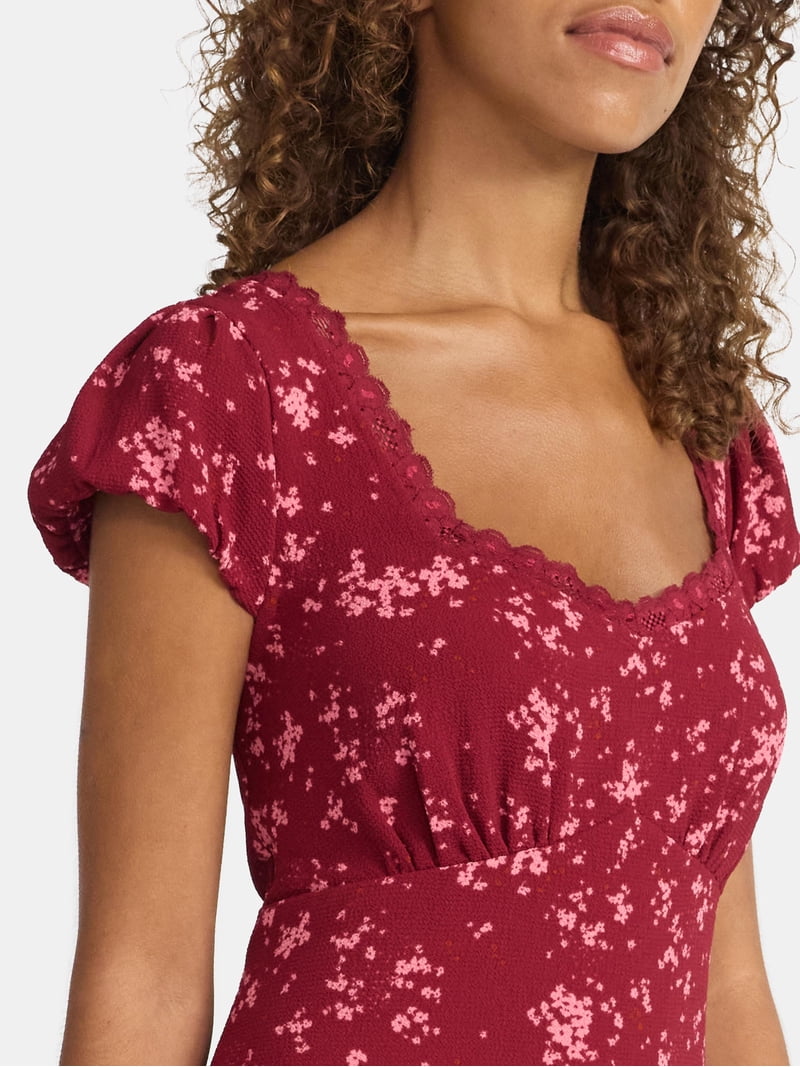 open lace back dress Deep Red Lace Long Sleeve Mini Dress main image 1