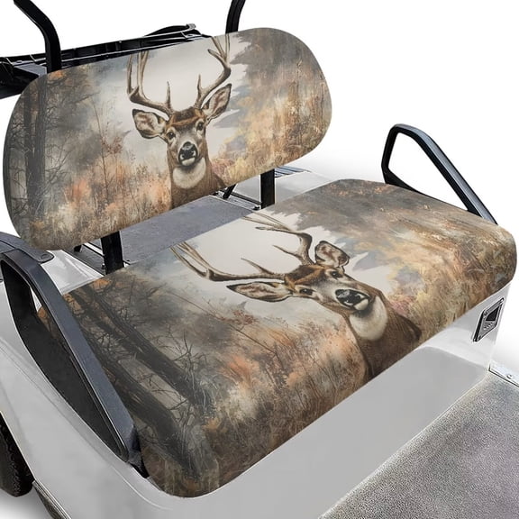 Garronmavis Reindeer Print Golf Cart Seat Cover Replacement Polyester Golf Cart Elastic Seat Covers for All Seasons Breathable Decor Accessiores Universal Fit All Brand