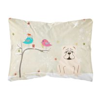 Carolines Treasures BB2595PW1216 Christmas Presents between Friends English Bulldog - White Canvas Fabric Decorative