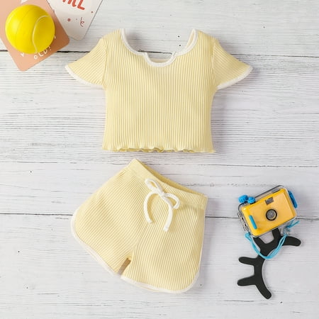

kpoplk Newborn Baby Boys Summer Clothes Kid Baby Girls St. Patrick s Day Outfit Short Sleeve Tunic Top Dress Blouse Four-Leaf Clover Pants Clothes Set(Yellow)