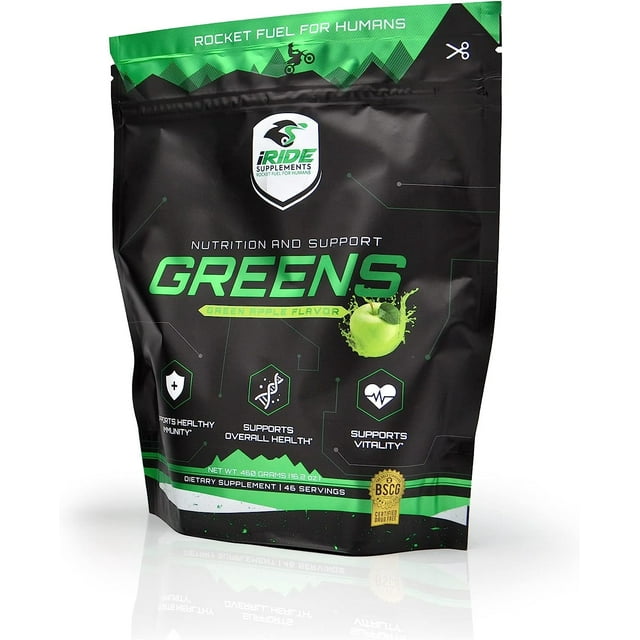iRide Crushed Greens Superfood Powder Green Apple Flavor – 46 Servings