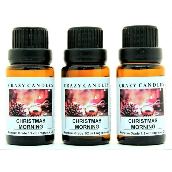Crazy Candles Christmas Morning 3 Bottles 1/2 fl oz Each (15ml) Premium Grade Scented Fragrance Oil (Pine, Candy Canes and Snow Air) Made in USA