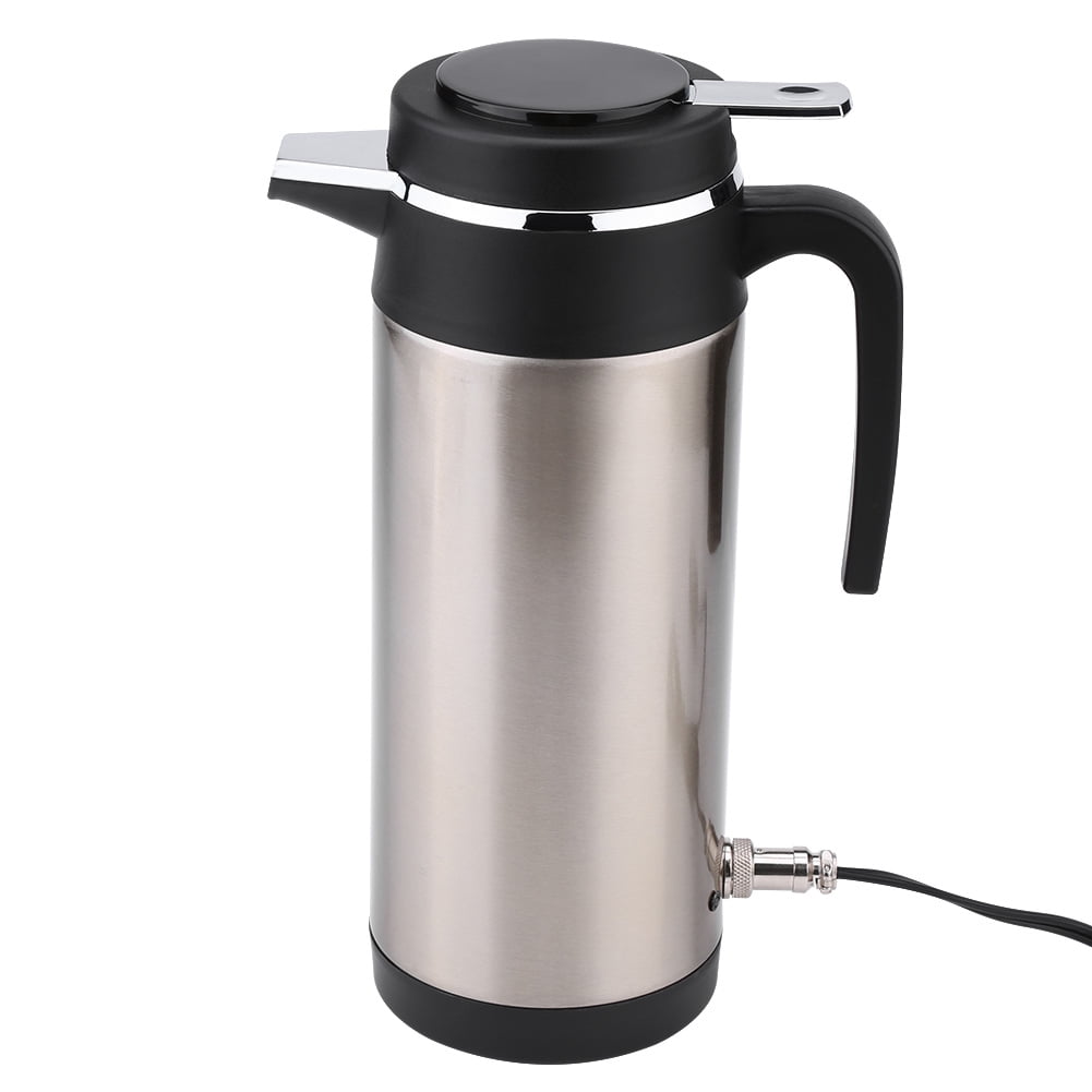 Qiilu 12V 24V Car Electric Kettle Auto Travel Heated Cup Water Heater Heating Bottle Silver 