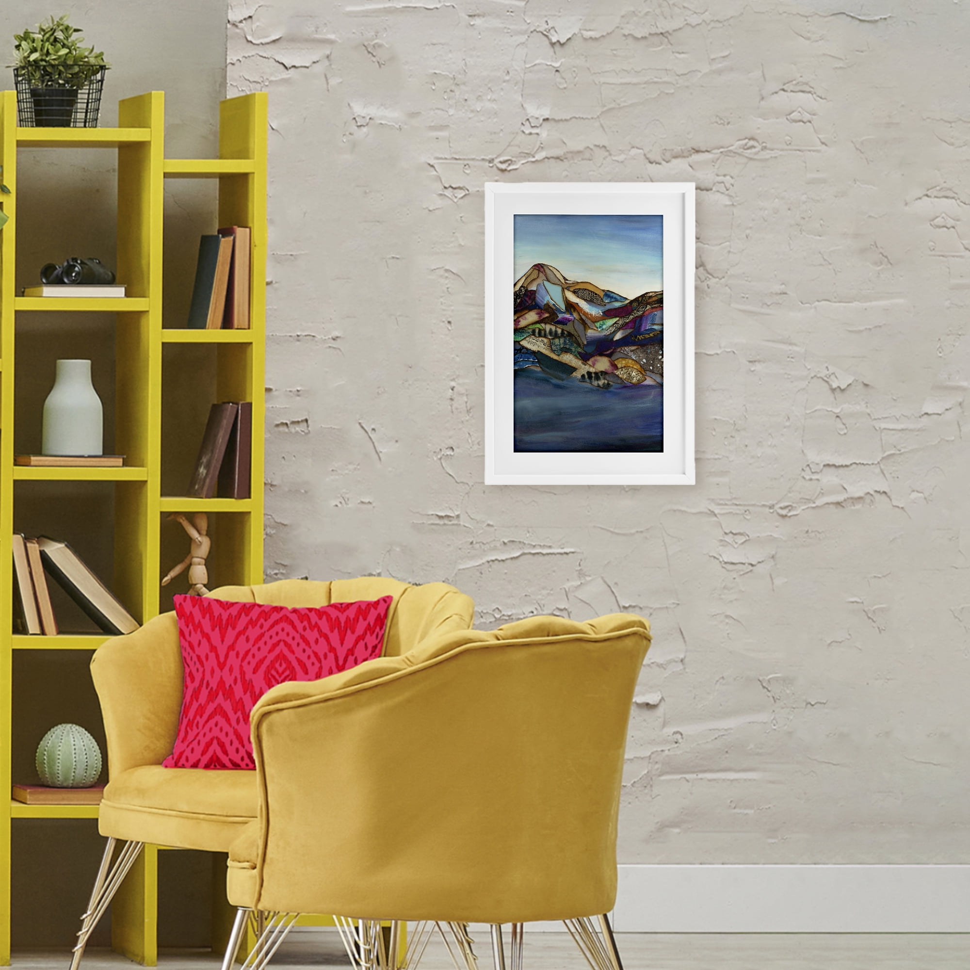 Stupell Industries Patchwork Collaged Mountains White Framed Print Under Glass, design by Van Horne-Borcherding