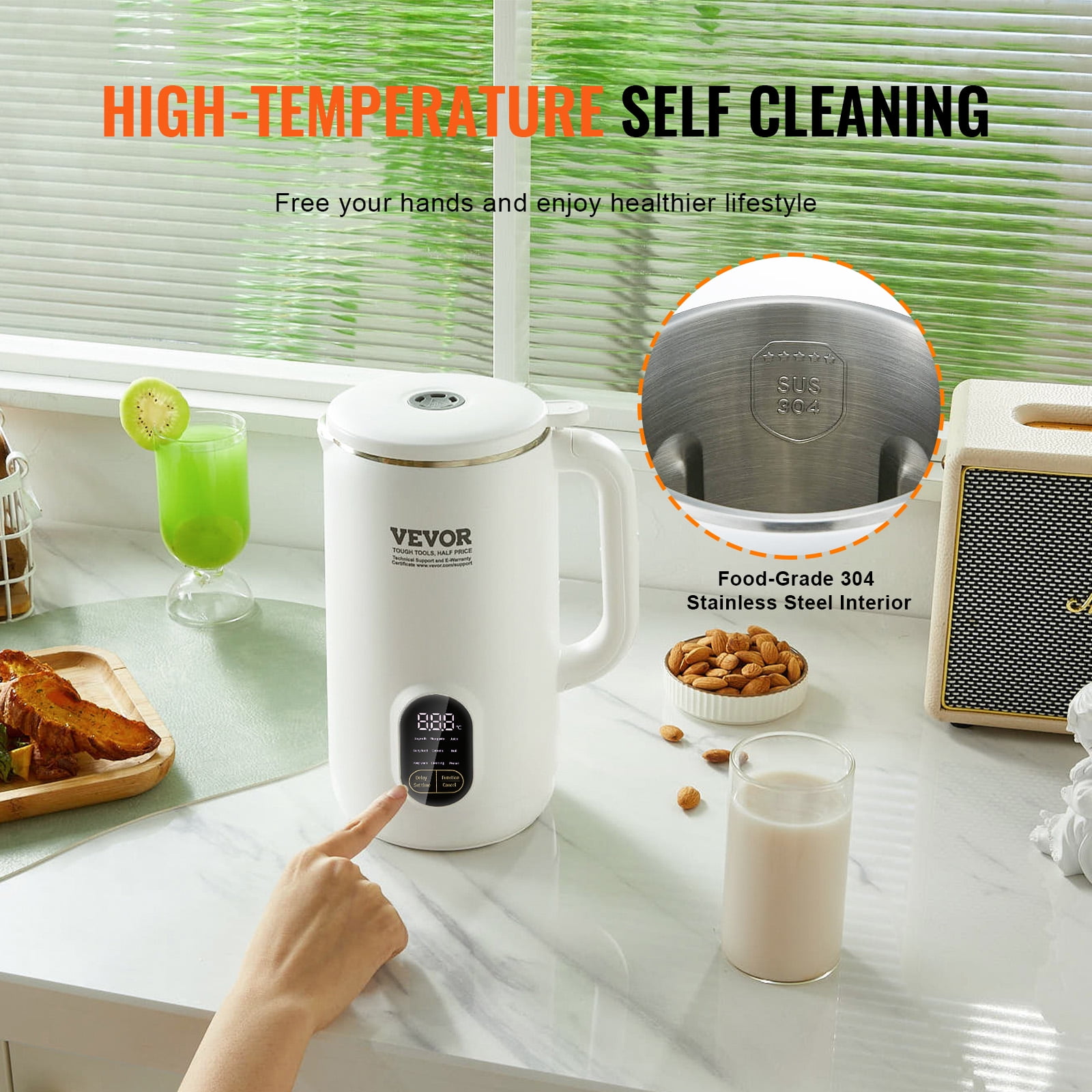 KFFKFF Nut Milk Maker 9-in-1 Soy Milk Maker 8-Leaf Blades 800ML 1-18 Hours Timer