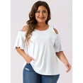 thumbnail image 2 of DARING DIVA Women's Plus Cold Shoulder Bell Casual Sleeve Top 2X White, 2 of 6