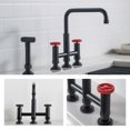 thumbnail image 4 of Urbix Industrial Bridge Kitchen Faucet with Side Sprayer in Matte Black/Red, 4 of 12