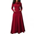 thumbnail image 1 of Vestidos largos de mujer con bolsillos y manga larga y lazo para fiesta de noche, 1 of 5