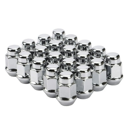 20PCS 1.4 inch Chrome 1/2-20 Closed End Bulge Acorn Lug Nuts - Cone Seat - 19mm Hex Wheel Lug Nut Compatible with Wrangler Tj CJ JK Cherokee Liberty Mustang Ranger Explorer Aftermarket Wheels