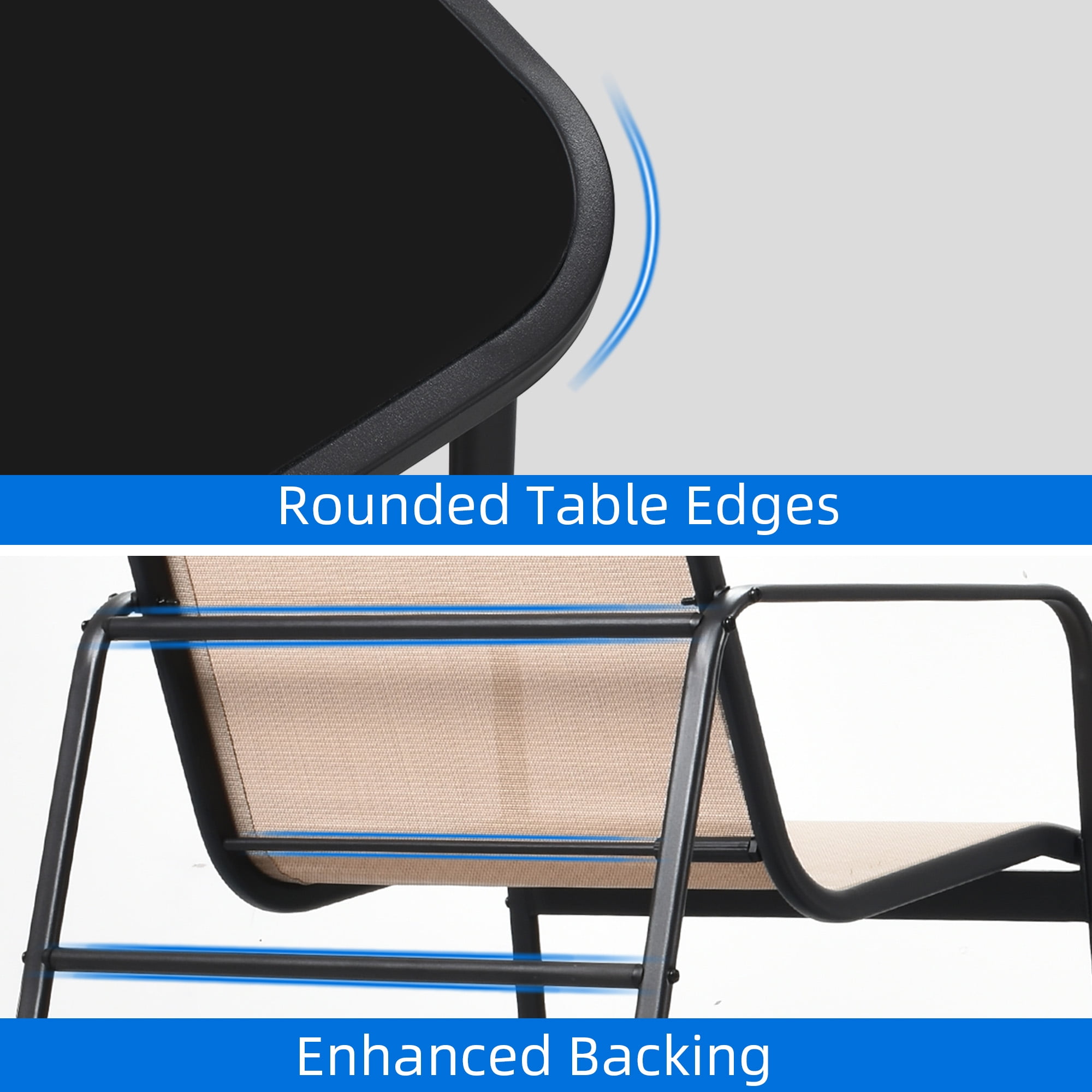 Uforic 4 Pieces Outdoor Furniture Set,Patio Textilene Steel Conversation Set with Loveseat Chair,Rocking Chair Set of 2 and Tea Table - Brown