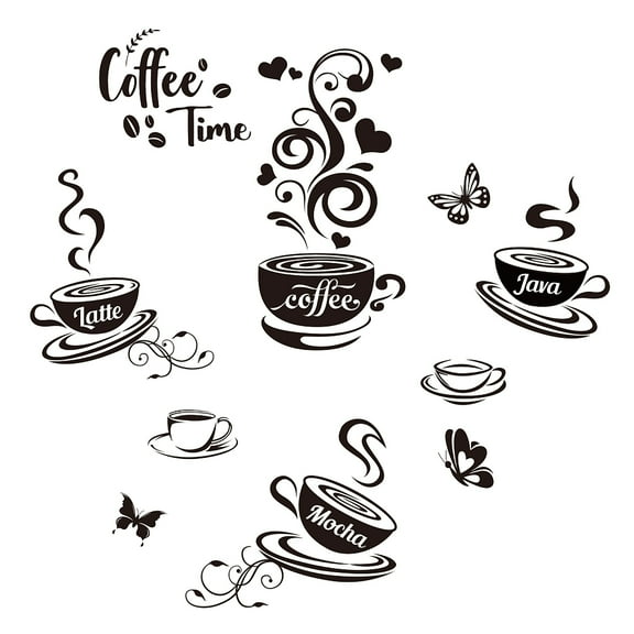 1pc Coffee Time Decals Wall Stickers Decor Vinyl Wall Decor Stickers Saying Wall Art Kitchen Wall Decals Sticker Decor for Kitchen Coffee Bar Decor