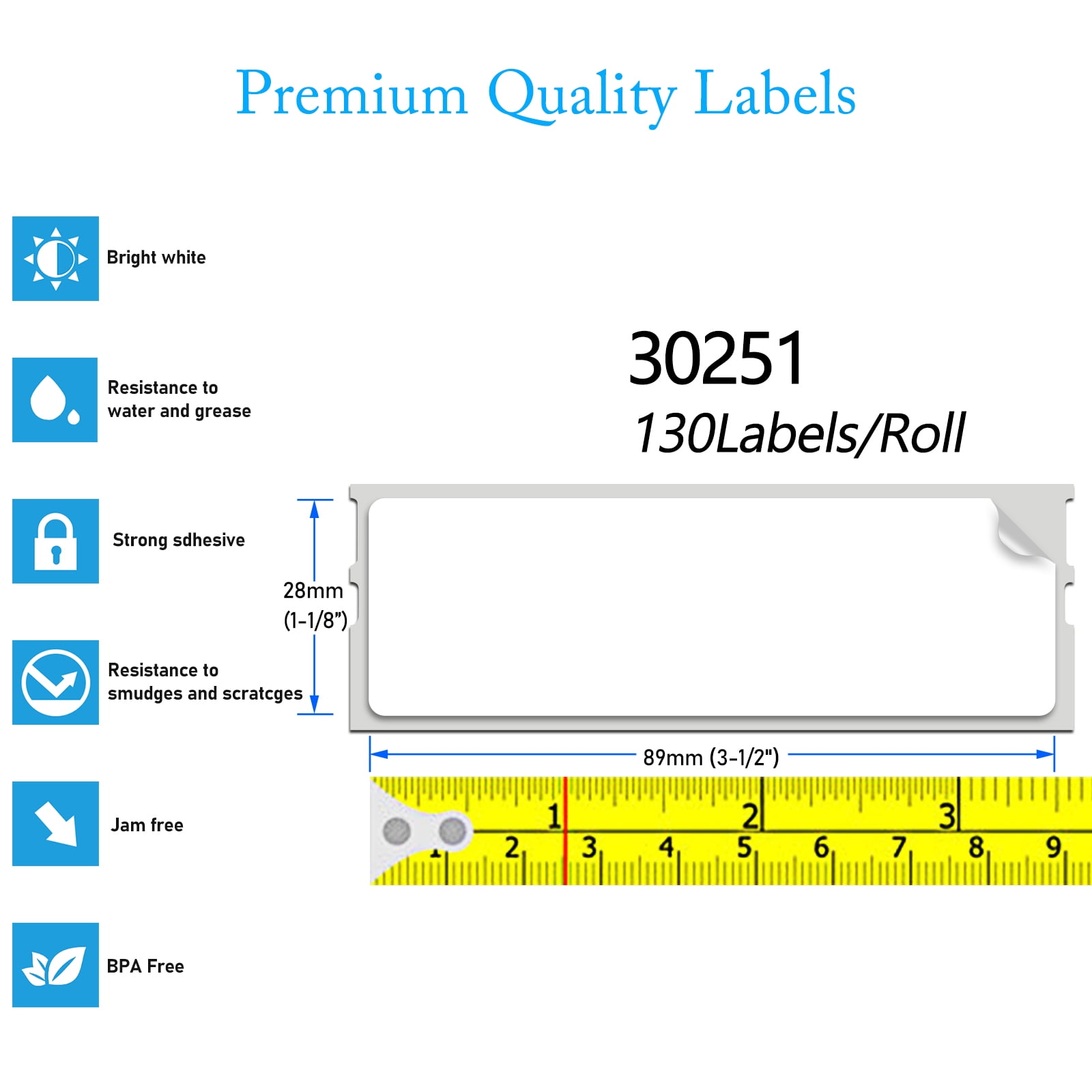 GREENCYCLE (3 Roll/ 130 Labels per Roll) Compatible for Dymo 30251 1-1/8" x 3-1/2" Die-Cut White Address Shipping Paper Label