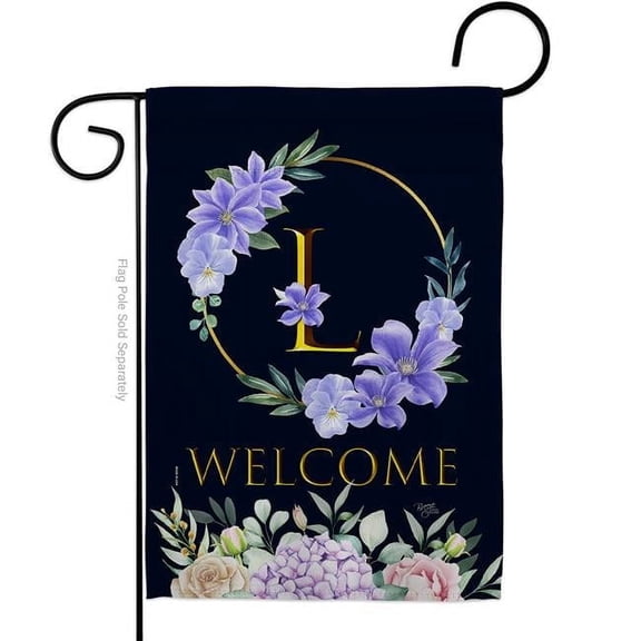 Breeze Decor G180246-BO 13 x 18.5 in. Welcome L Initial Garden Flag with Spring Floral Double-Sided Decorative Vertical Flags House Decoration Banner Yard Gift