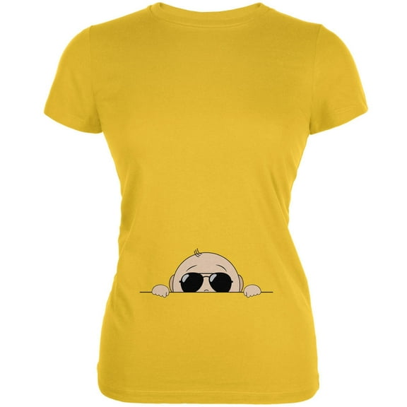 Summer - Peeking Baby Aviator Sunglasses Yellow Juniors Soft T-Shirt - Large