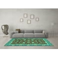 thumbnail image 3 of Ahgly Company Machine Washable Indoor Rectangle Oriental Turquoise Blue Modern Area Rugs, 7' x 10', 3 of 4