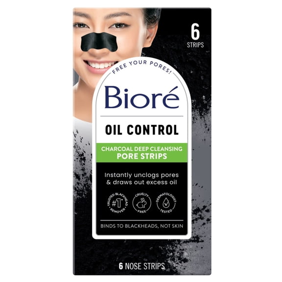 Biore Charcoal Deep Cleansing Pore Strips 6 Count (Pack of 3)