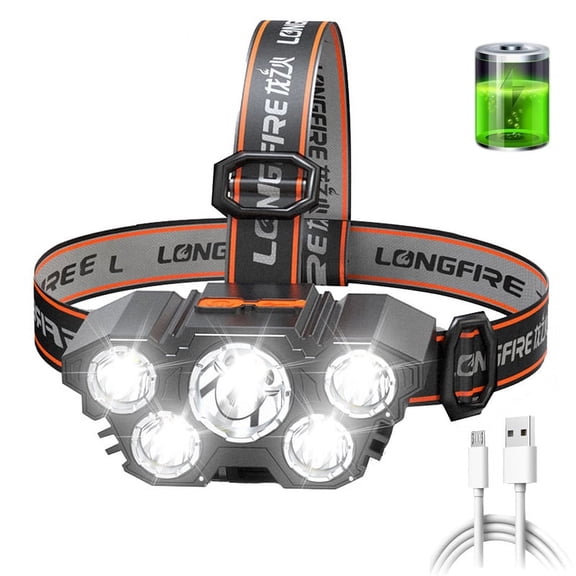 1pc Ultra-Bright 5-LED Headlamp—Long-Lasting Rechargeable Battery—Durable Waterproof Design for Camping, Running, and Outdoor Adventures