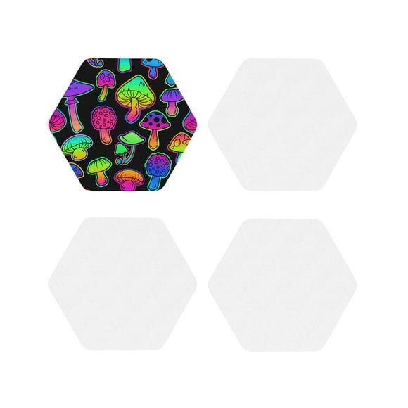 Vsdgher Bright Mushrooms Print Leather Coasters for Drinks, Durable Drink Coasters 4 Set for Tabletop Protection, Luxurious Home Décor and Housewarming Gift-Hexagon
