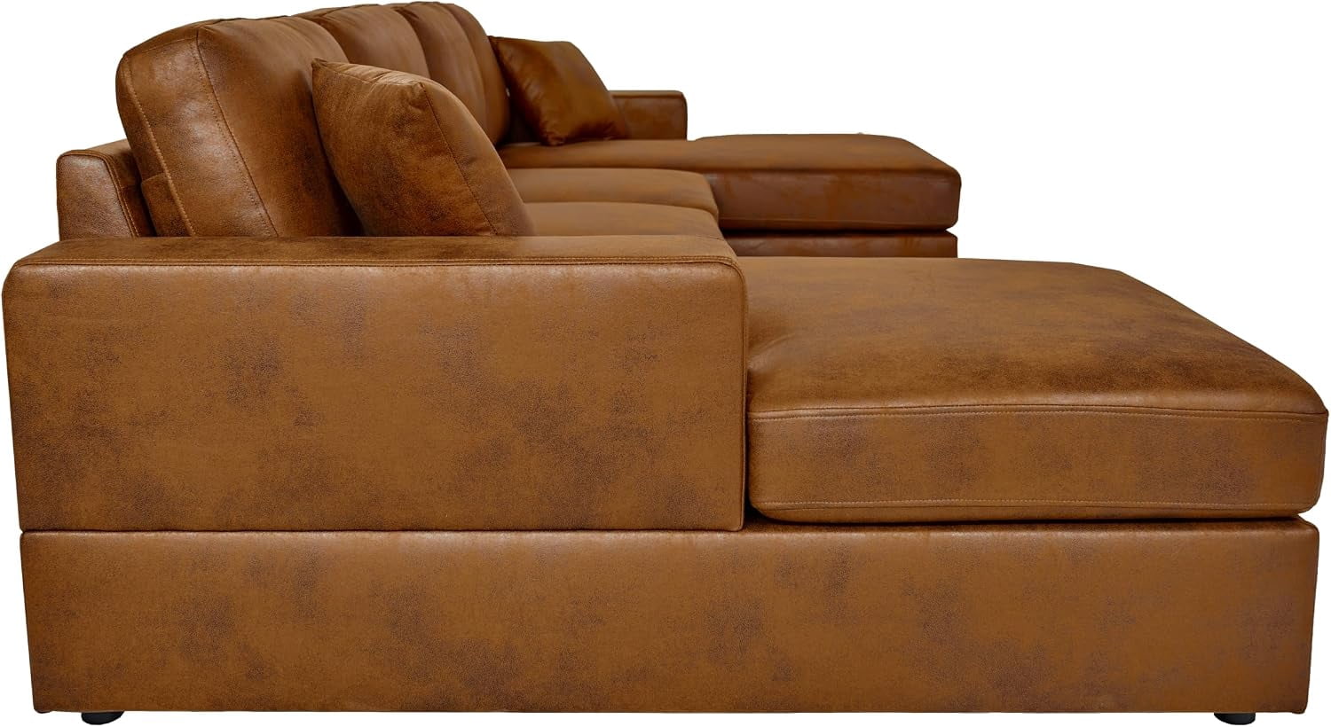 Howcool 120" U‑Shaped Double‑Chaise Modular Sectional Sofa, Cloud Couch 4 Seat Breathable PU Leather & Polyester with Washable Removable Covers for Living Room, Antique Brown