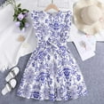 thumbnail image 2 of Otqutp Girls' Floral Princess Parties Dress - Sleeveless Lace-Embellished Gown with Vintage Floral Print, Lightweight Summer Dress for Ages 8-12 Years, 2 of 9