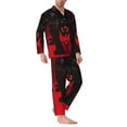 thumbnail image 2 of Susaid Black Panther Red Background Print Men's Long Sleeve Pajama Set, Two-Piece Button-Down Loungewear PJs Set, Comfortable Sleepwear for Relaxation-Medium, 2 of 7