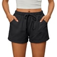 thumbnail image 6 of MaFYtyTPR Women's Elastic Waist Shorts Cotton Linen High Waisted and Wide Legged Solid Color Shorts A-Black L, 6 of 6