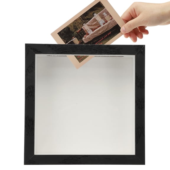 Uxcell Shadow Box with Slot, 5.9x5.9 in Top Loading Shadow Boxes Frame, Travel Adventure Archives Memory Display Cases for Travel Tickets, Black