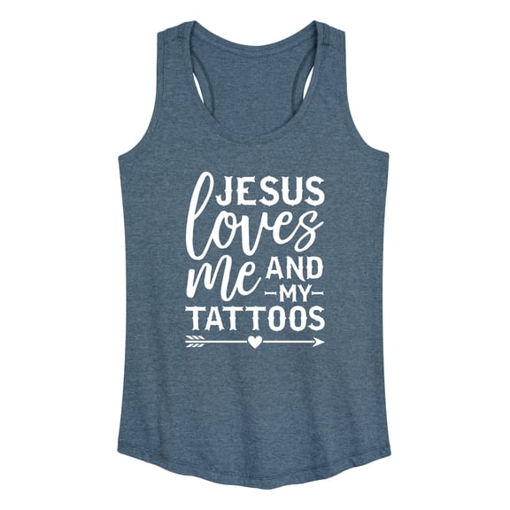 Instant Message - Jesus Loves Me And My Tattoos - Women's Racerback Graphic Tank
